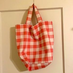 Pink and white gingham Zara tote bag